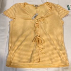 Madewell yellow gingham tie bow front tee